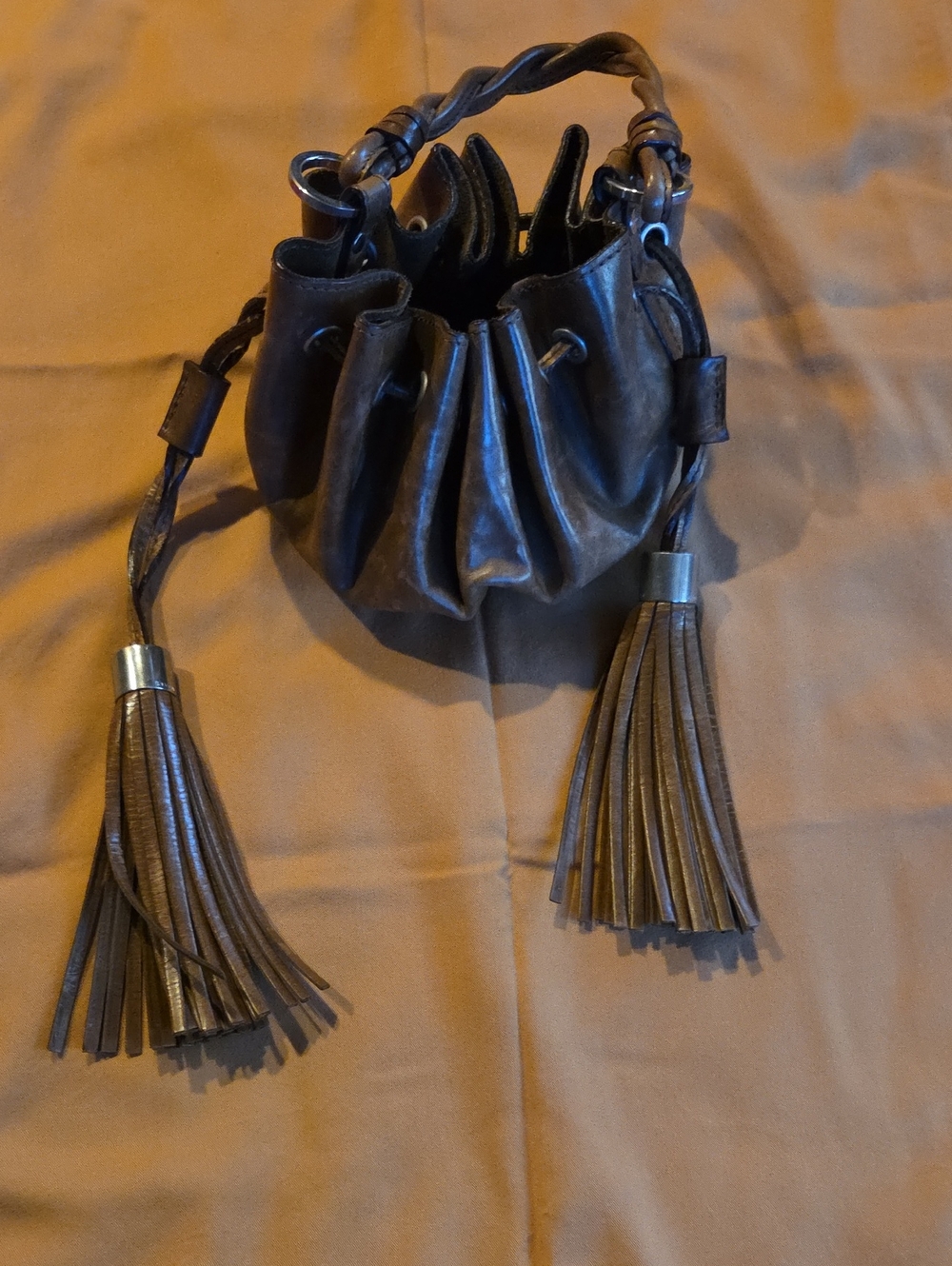 Givenchy Mini Brown Drawstring Tassel Bucket Bag